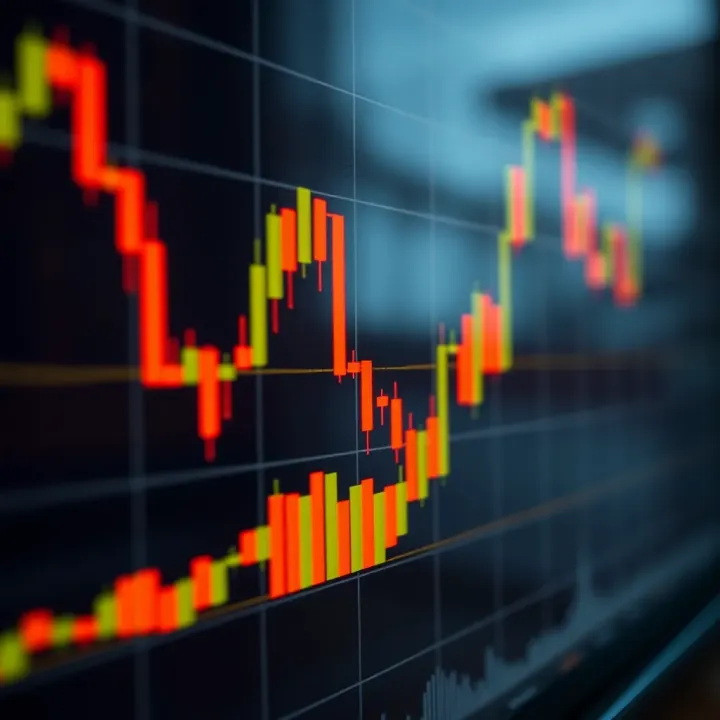 Graph showing candlestick chart patterns indicating market trends