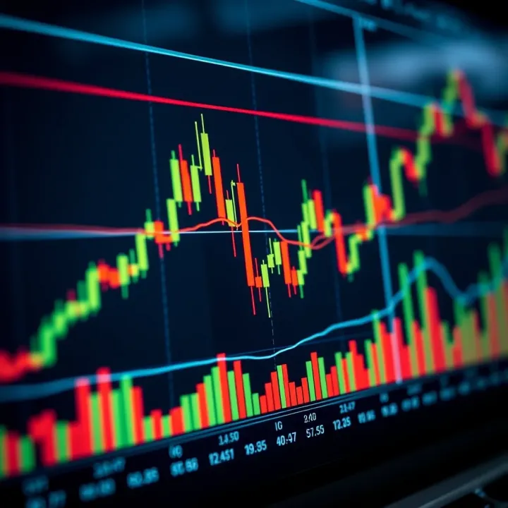 Candlestick Patterns and Trend Lines in Technical Analysis Chart showing candlestick patterns and trend lines used in technical analysis for trading