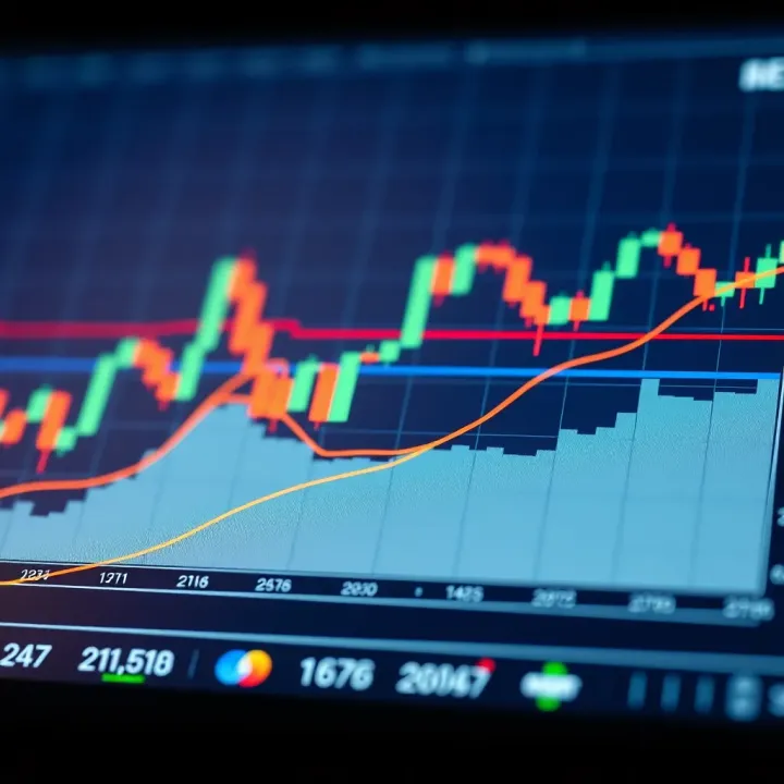 Chart showing candlestick patterns and trend lines for financial market analysis