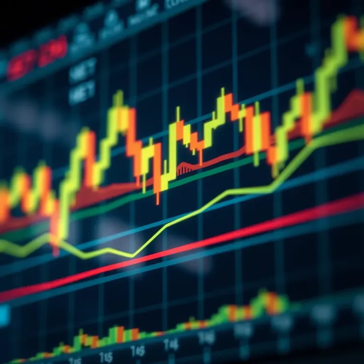 Graph showing various technical indicators such as moving averages and RSI