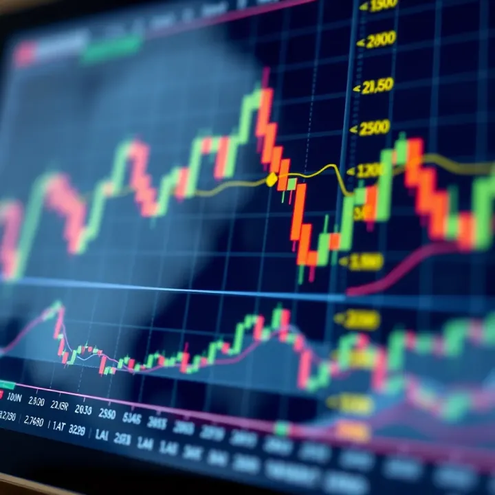 Candlestick Patterns and Trend Lines in Market Analysis Financial chart displaying candlestick patterns and trend lines for market analysis