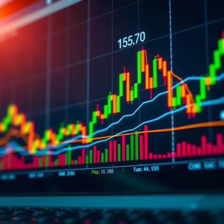 Graph showing moving averages and volume indicators used in technical investment strategies