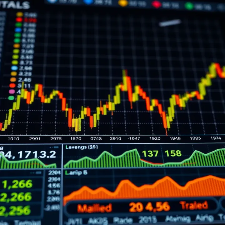 Chart displaying common technical analysis patterns and tool icons like moving averages and trend lines