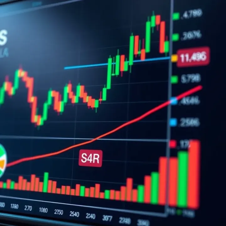 Candlestick chart showing price movements with technical indicators