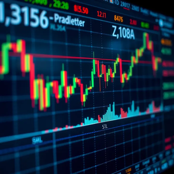 Financial chart showing price movements and volume indicators on a digital screen