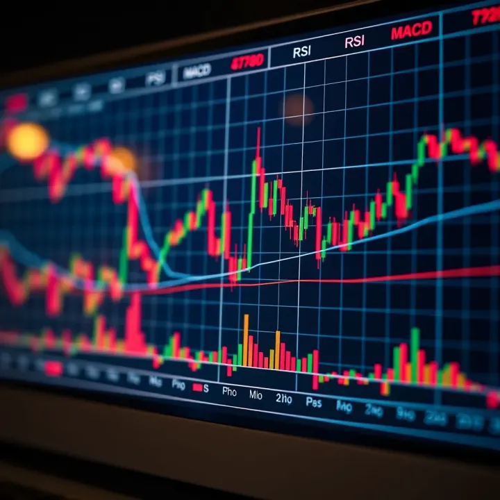 Graph displaying various technical indicators like RSI and MACD to assist in financial decision making