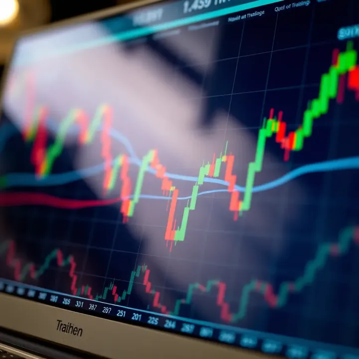 Graphical representation of moving averages and oscillators used to predict market trends