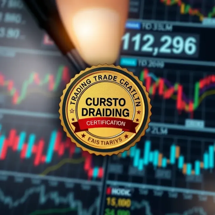Benefits and Resources for Trading Certification Illustration of financial trading concepts including charts and certification badge