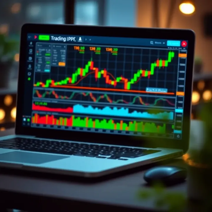 Open laptop displaying financial charts and trading platform interface