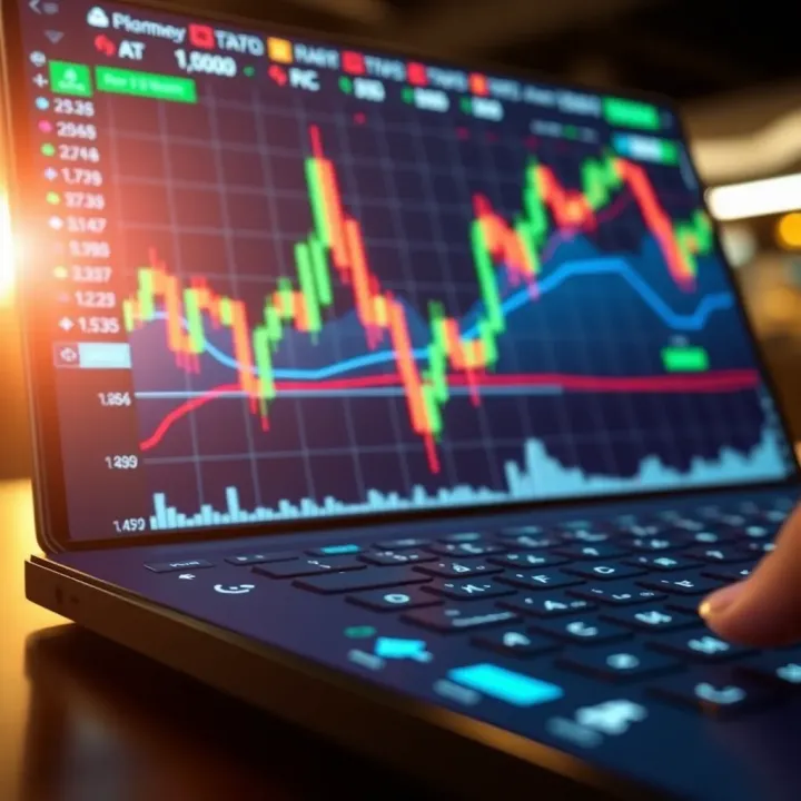 Digital graph showing upward trends on a trading platform interface