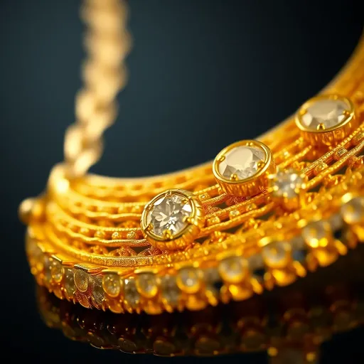Close-up view of 18-karat gold jewelry showcasing its distinct yellow hue and texture