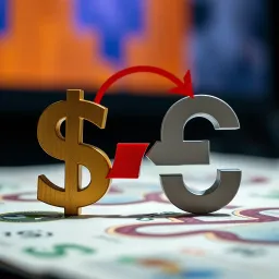 Currency symbols of the US dollar and Colombian peso with arrows indicating currency conversion