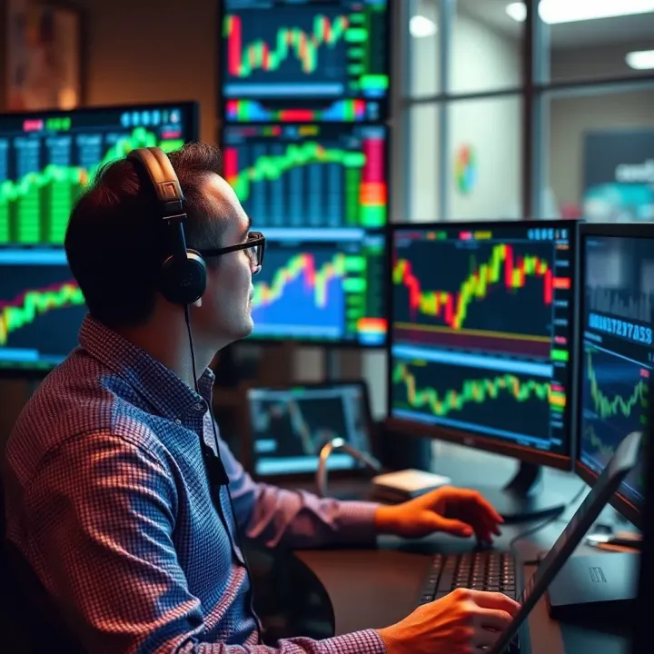 Utilizing the Economic Calendar for Strategic Trading Trader analyzing economic calendar data on multiple screens for investment decisions