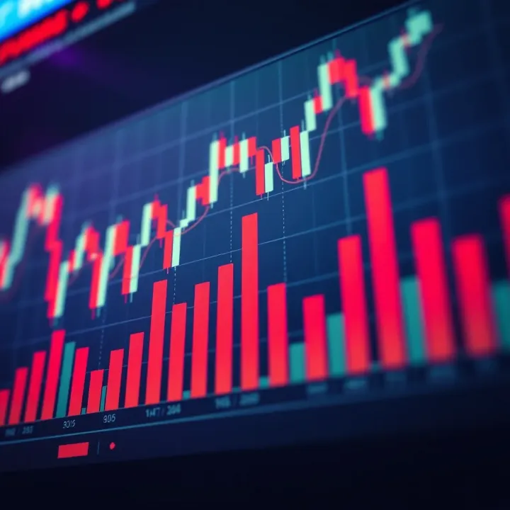 Graph displaying volume bars and moving averages used for analyzing stock price movements